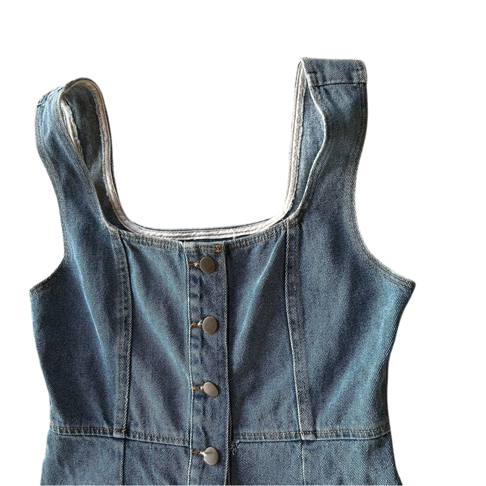 Urban Outfitters Denim Button-Front Mini Dress Cut Off - Picture 2 of 4